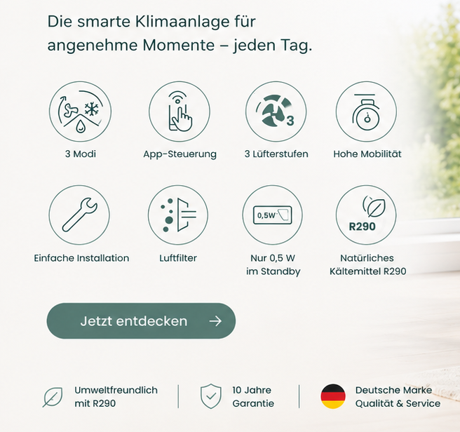 LadiVania® Smart Klimaanlage – Leistungsstarke Kühlung mit App-Steuerung & R290 Technologie